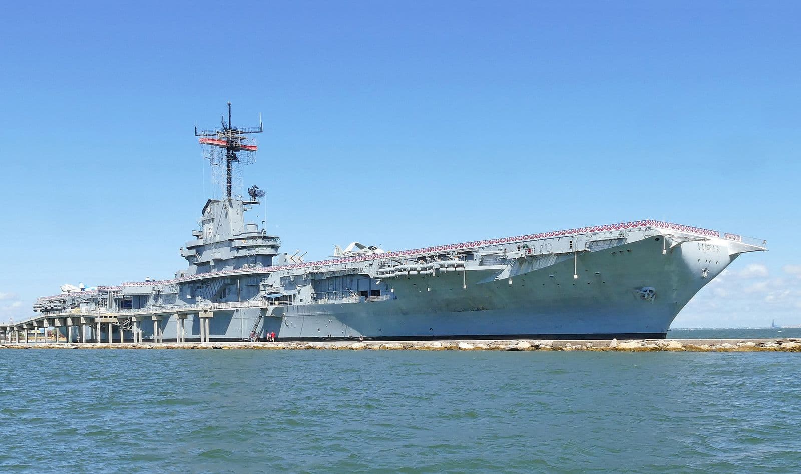 The USS Lexington aircraft carrier museum moored at Corpus Christi Bay